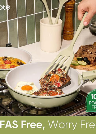 CAROTE 27pcs Ceramic Cookware Set Nonstick, Pots and Pans Set Non stick, Non Toxic Cookware, Dishwasher/Oven Safe, RV/Camping Cookware Set, Pan and Pot with Kitchen Utensils, Green