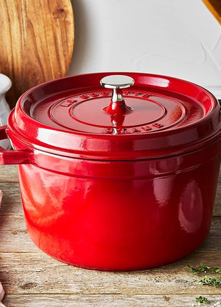 Staub Cast Iron Dutch Oven 5-qt Tall Cocotte, Made in France, Serves 5-6, Cherry