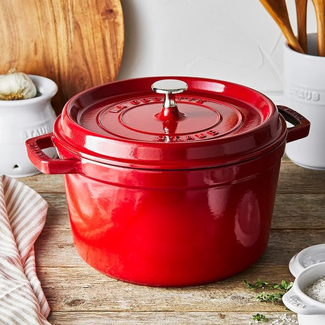Staub Cast Iron Dutch Oven 5-qt Tall Cocotte, Made in France, Serves 5-6, Cherry