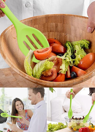 Silicone Cooking Spoons, Heat Resistant Large Silicone Pasta Slotted Spoon Solid Basting Spoon set for Nonstick Cookware, BPA Free Black Kitchen Silicone Spoons set for Mixing, Serving, Draining Green