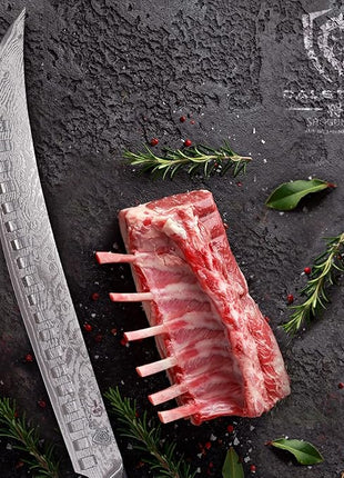 DALSTRONG Butcher Knife - 12.5 inch Slicer - Shogun Series ELITE - Japanese AUS-10V Super Steel - Black G10 Handle - Vacuum Treated Cimitar Meat Breaking Knife Gift - Sheath Included