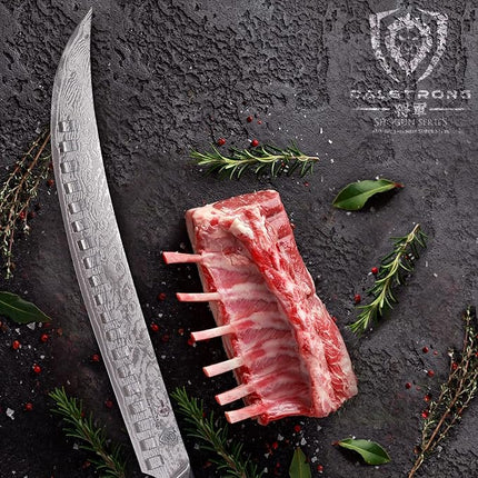 DALSTRONG Butcher Knife - 12.5 inch Slicer - Shogun Series ELITE - Japanese AUS-10V Super Steel - Black G10 Handle - Vacuum Treated Cimitar Meat Breaking Knife Gift - Sheath Included