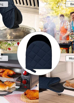 Short Oven Mitts, Heat Resistant Silicone Kitchen Mini Oven Mitts for 500 Degrees, Non-Slip Grip Surfaces and Hanging Loop Gloves, Baking Grilling Barbecue Microwave Machine Washable, 1 Piece