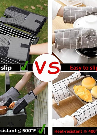 Oven Mitts and Pot Holders Sets 6pcs, Kitchen Oven Glove,High Heat Resistant 550 Degree Extra Long Oven Mitts and Potholders with Non-Slip Silicone Surface for Home Essentials (Grey) (Gray 2)