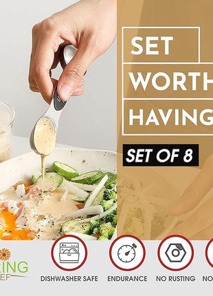 Spring Chef Stainless Steel Magnetic Measuring Spoons Set of 8 with Leveler, Dual Sided Metal Teaspoon & Tablespoon Measuring Spoons - Kitchen Gadgets For Baking and Cooking, Gray