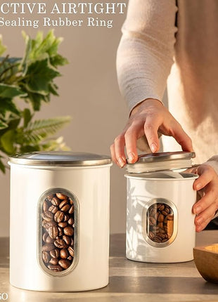 Mixpresso 3-Piece White Canisters Sets For The Kitchen, Airtight Canister Set With See Through Window, Storage Jars for Coffee Container, Tea Organizer & Sugar Canister, White Kitchen Canisters