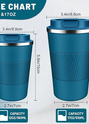 Insulated Coffee Tumblers with Flip Lid 12oz / 17oz, Stainless Steel Travel Coffee Mug Leak Proof, Vacuum Insulated Coffee Mug Reusable Cup, Keeps Cold and Hot for Coffee Tea