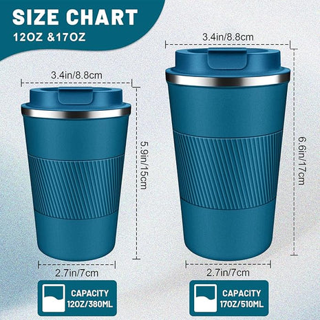 Insulated Coffee Tumblers with Flip Lid 12oz / 17oz, Stainless Steel Travel Coffee Mug Leak Proof, Vacuum Insulated Coffee Mug Reusable Cup, Keeps Cold and Hot for Coffee Tea