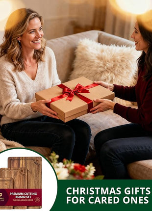 ROYAL CRAFT WOOD Acacia Wood Cutting Boards Set of 3 – Premium Wooden Cutting Boards for Kitchen Meal Prep & Serving - Charcuterie & Chopping Butcher Block for Meat with Deep Juice Groove Side Handles