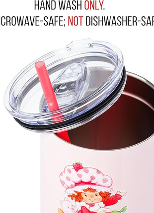 Silver Buffalo Strawberry Shortcake and Custard “Sweet” Stainless Steel Tumbler with Handle, Fits in Standard Cup Holder, 40 Ounces