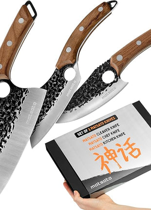 Matsato Knife Set 3-Piece Kitchen Knives, Cooking Chef Knife Set, Cleaver, Kitchen And Chef Cutting and Chopping Knives Sets Juego De Cuchillos Para Cocina