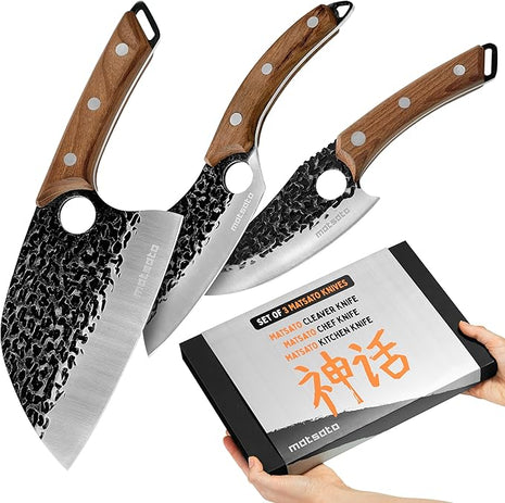 Matsato Knife Set 3-Piece Kitchen Knives, Cooking Chef Knife Set, Cleaver, Kitchen And Chef Cutting and Chopping Knives Sets Juego De Cuchillos Para Cocina