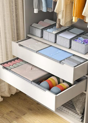 DIMJ Drawer Organizers - 12 Pack Foldable Closet & Sock Organizers, Fabric Dresser Drawer Dividers for Clothes, Underwear, Bras, Socks