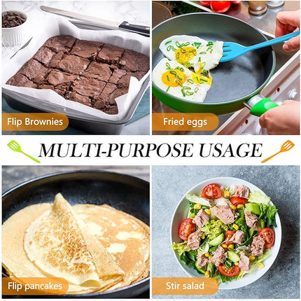 5 Pack Small Silicone Spatula Mini Rubber Turner High Heat Resistant Slotted Egg Fish Spatula Flipper Small Pancake Turner Mini Serving Cooking Kitchen Utensils (Red Blue Green Orange Pink)