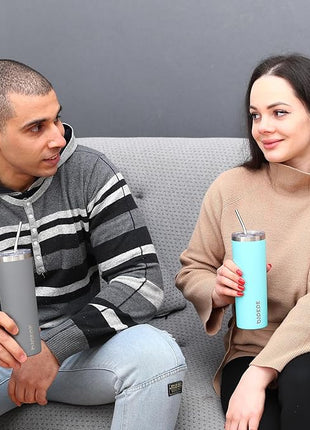 BJPKPK 2 Pack 20oz Skinny Tumblers with Lid Insulated Travel Coffee Cup Stainless Steel Thermal Mug,Turquoise,Turquoise