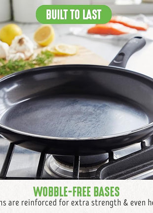 GreenLife 16 Piece Nonstick Cookware Set, Soft Grip Non-Toxic PFAS-Free Ceramic Pots & Pans, Dishwasher & Oven Safe, Frying, Sauce, Saute, Utensils, Glass Lids, Stay-Cool Handles, Wobble Free, Black