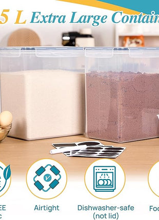 Vtopmart 9.5L 2 Pack Extra Large Flour Sugar Storage Containers for 25lbs flour, Airtight Kitchen Pantry Organization Canisters with Lids for Bulk food, Rice, Baking Supplies, BPA Free, Black