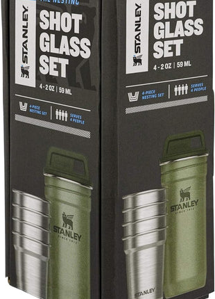 STANLEY Adventure Pre-Party Nesting Shot Glass Set | 4 Shot Glasses in Travel Carrying Case | 2 oz Stainless Steel Shooters | BPA-Free | Hammertone Green