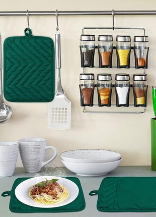 GROBRO7 5Pack Pocket Pot Holders Cotton Heat Resistant Potholder Multipurpose Hot Pads Machine Washable Oven Mitts Heat Pads for Daily Kitchen Baking and Cooking 8.9 x 6.9 in Dark Green