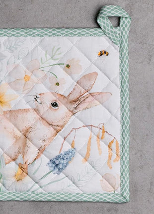 Maison d' Hermine Pot Holders Set 100% Cotton Heat Resistant Potholders 8" x 8" Hot Pads with Loop BBQ, Cooking, Baking, Grilling, Kitchen, Handling Hot Pans Spring/Summer (Pack of 2, Easter Dew)