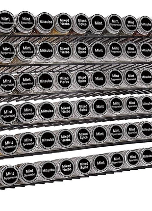 SWOMMOLY Spice Rack Organizer with 72 Empty Square Spice Jars, 340 Spice Labels with Chalk Marker and Funnel Complete Set,for Countertop,Cabinet or Wall Mount, Black
