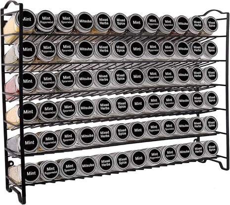 SWOMMOLY Spice Rack Organizer with 72 Empty Square Spice Jars, 340 Spice Labels with Chalk Marker and Funnel Complete Set,for Countertop,Cabinet or Wall Mount, Black
