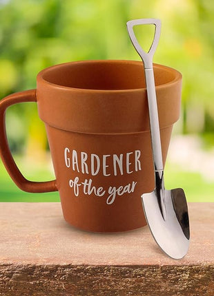 Upper Midland Products Gardener Mug Coffee Plant Novelty Ceramic Mug & Shovel Spoon Gifts for Gardener Women, Man, Son & Daughter present for Nature Lovers, Holidays, Birthday Gifts