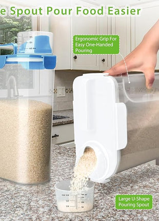 Rice Storage Container, 5 to 10lb Dry Food Airtight Dispenser, Pet Dog Cat Food Canister, BPA Free Clear Plastic Kitchen and Pantry Organization Bin for Oatmeal, Grain, Cereal, Pasta, Flour