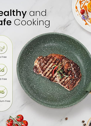 Kitchen Academy Removable Handle Pots and Pans Set - 10 Pieces Green Cookware Set with Removable Handle, RV Induction Cookware Set for Camp