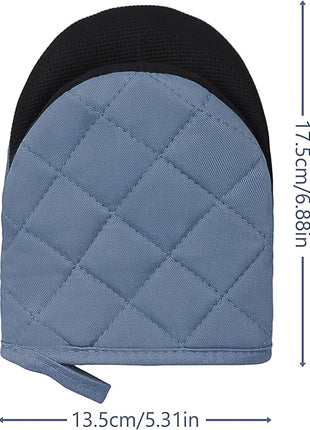 1 Pair Short Oven Mitts, Heat Resistant Silicone Kitchen Mini Oven Mitts for 500 Degrees, Non-Slip Grip Surfaces and Hanging Loop Gloves, Baking Grilling Barbecue Microwave Machine Washable (Sky Blue)