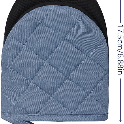 1 Pair Short Oven Mitts, Heat Resistant Silicone Kitchen Mini Oven Mitts for 500 Degrees, Non-Slip Grip Surfaces and Hanging Loop Gloves, Baking Grilling Barbecue Microwave Machine Washable (Sky Blue)