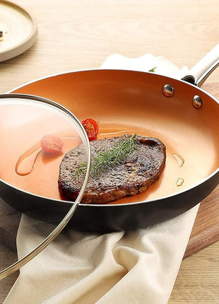 MICHELANGELO Frying Pan with Lid, Nonstick 8 Inch Frying Pan with Ceramic Titanium Coating, Copper Fry Pan with Lid, Small Fry Pan 8 Inch, Nonstick Fry Pans