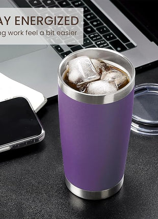 MEWAY 20oz Tumbler 12 Pack Double Wall Vacuum Insulated Travel Mug Bulk, Stainless Steel Tumblers with Lid and Straw, Durable Powder Coated Coffee Cups for Cold & Hot Drinks (Purple, 12)