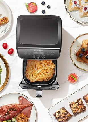 COMFEE' 5.8Qt Digital Air Fryer, Toaster Oven & Oilless Cooker, 1700W with 8 Preset Functions, LED Touchscreen, Shake Reminder, Non-stick Detachable Basket, BPA & PFOA Free (110 electronic Recipes)