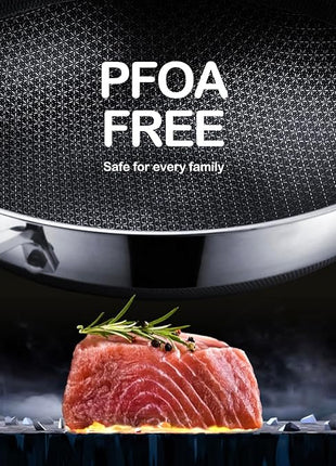 Wok pan,Hybrid 13 inch Wok with Lid, PFOA Free Cookware,non stick Stainless Steel Woks & Stir-fry pans Nonstick, Dishwasher and Oven Safe, Works on Induction