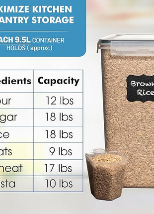 Shazo 2 PC (9.5L | 321 Oz) Extra Large Bulk Food Storage Containers with Airtight Lids for Flour, Sugar, Rice, Cereal & Pasta - Leakproof, BPA-Free Plastic Canisters for Kitchen & Pantry Organization