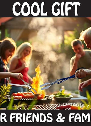 BBQCroc 3 in 1 Barbecue Tool 18-inch - Light and Long Tongs, Spatula and Grill Scraper (Blue) (18 inch Without Flashlight)