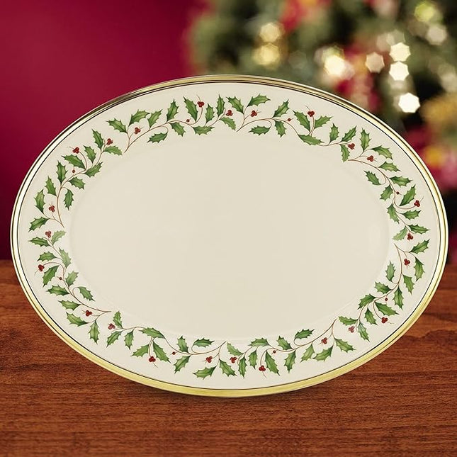 Lenox Serveware, Holiday Serving Platter, Oval Shape, 13-Inch, Ivory, Porcelain Material, Dishwasher Safe, Turkey Platter for Thanksgiving, Winter Hosting, Christmas Serving (Multicolor, 1 Piece)