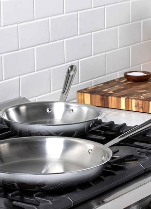 All-Clad D3 3-Ply Stainless Steel Fry Pan Set 2 Piece, 8, 10, Inch Induction Oven Broiler Safe 600F Pots and Pans, Cookware Silver