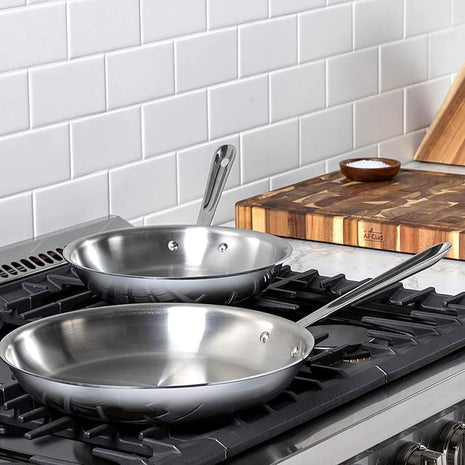 All-Clad D3 3-Ply Stainless Steel Fry Pan Set 2 Piece, 8, 10, Inch Induction Oven Broiler Safe 600F Pots and Pans, Cookware Silver