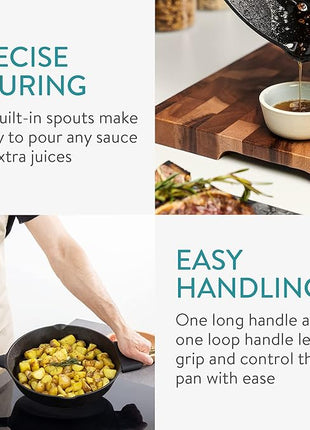 Navaris Cast Iron Skillet - 12 inch Cast Iron Pan - Seasoned Cookware for Frying, Cooking, Oven, Stove Top, Camping - Includes Silicone Handle Covers