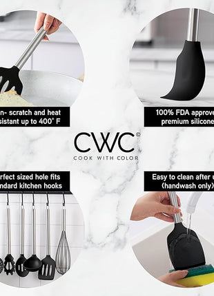 COOK WITH COLOR Silicone Cooking Utensils, Kitchen Utensil Set, Easy to Clean Silicone Kitchen Utensils, Cooking Utensils for Nonstick Cookware, Kitchen Gadgets Set, 10 Pieces, Black