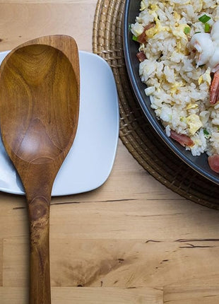 FAAY Teak Wooden Utensils, Healthy Spoon and Spatula Handcraft from High Moist-Resistance Teakwood for Non Stick Cookware (Corner Spoon - Right Hand)