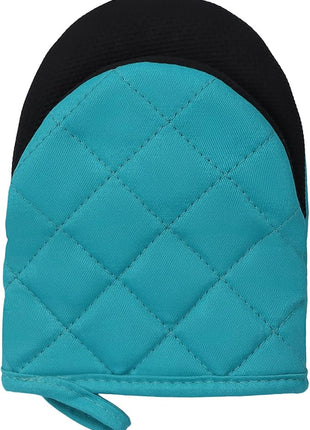 1 Pair Short Oven Mitts, Heat Resistant Silicone Kitchen Mini Oven Mitts for 500 Degrees, Non-Slip Grip Surfaces and Hanging Loop Gloves, Baking Grilling Barbecue Microwave Machine Washable