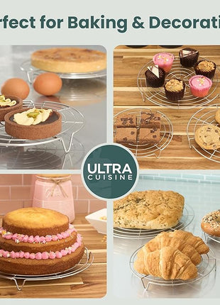 Ultra Cuisine 3 Set Round Cooling Racks for Cooking and Baking – Oven & Dishwasher-Safe, 100% Stainless Steel Steaming and Baking Rack - Fits Air Fryer, Pressure Cooker & Cake Pan (7.5, 9 & 10.5 Inch)