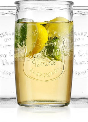 Glaver's Drinking Glasses Set of 4, Vintage Italian Style – Elegant 20 Oz Clear Tumbler Glassware Set– Genuine Artisan-Made for, Refreshing Drinks, Beverages, Cocktails.