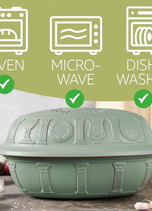 Romertopf Clay Roaster | 40 Years Anniversary Edition | Non-Stick Dutch Oven | Healthy Pot Cooking | Clay Baker | Versatile Cooking Vessel - 3.7 Quarts (3.5 Liters) for up to 6 people - Green