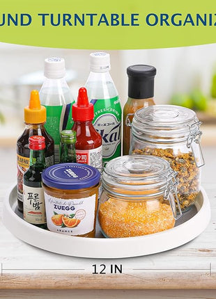 Lazy Susan Turntable, Set of 4, 12 Inch Non-Skid Lazy Susan Organizer for Cabinet, Pantry Organization, Kitchen Storage, Bathroom Sink Cabinet, Refrigerator, Countertop, Spice Rack (4 Pack 12 in)