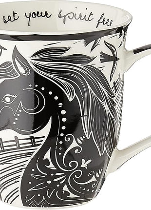 Karma Gifts 16 oz Black and White Boho Mug Horse - Cute Coffee and Tea Mug - Ceramic Coffee Mugs for Women and Men