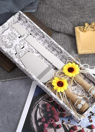 TANG SONG Rustic Wedding Cake Knife and Serving Set with Sunflower Burlap Lace Wedding Cake Knife (Set of 2)